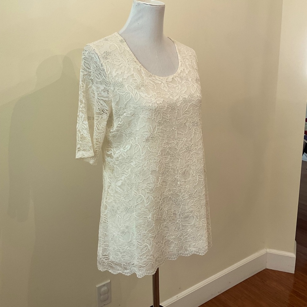 Coldwater Creek Women’s White lace blouse with short sleeves, Sz L